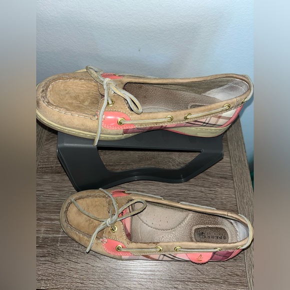 Sperry Topsider Hardback Tan Leather Pink/Plaid Preppy Boat Shoes Women's 9.5M - Picture 8 of 16